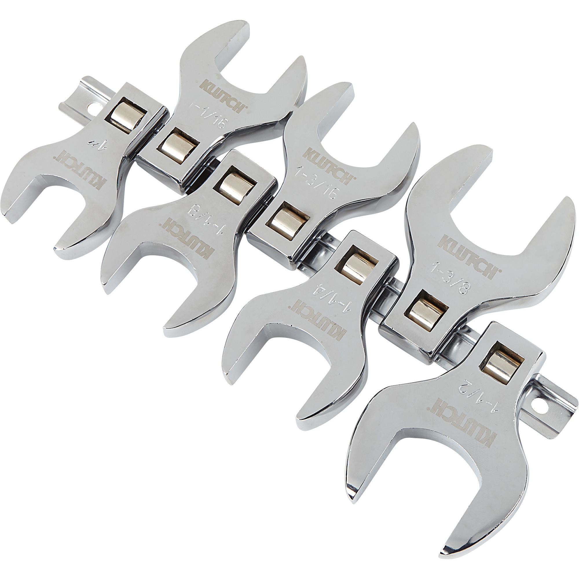 Klutch 7Pc. 1/2in.Drive Crowfoot Wrench Set, SAE, Chrome Finish